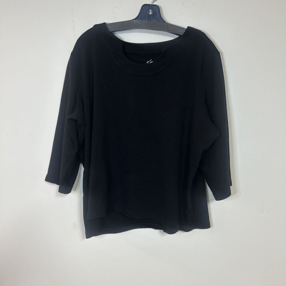 Kim Rogers Womens 2X Black 3/4 Sleeve Scoop Neck T Shirt 100% Cotton